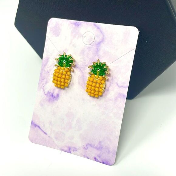 Yellow Pineapple Post Studs Earrings - Picture 3 of 6